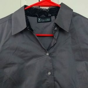 NWT NY&C Grey Jewel Button-Up Blouse XS
